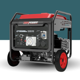 Portable generator with red and black design on a white background