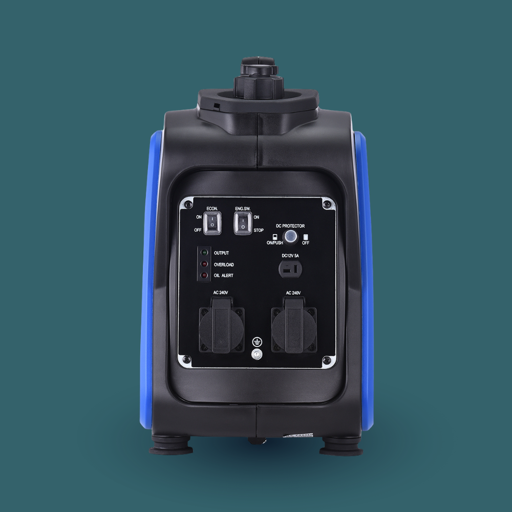 Black and blue electronic device with connectors on a teal background