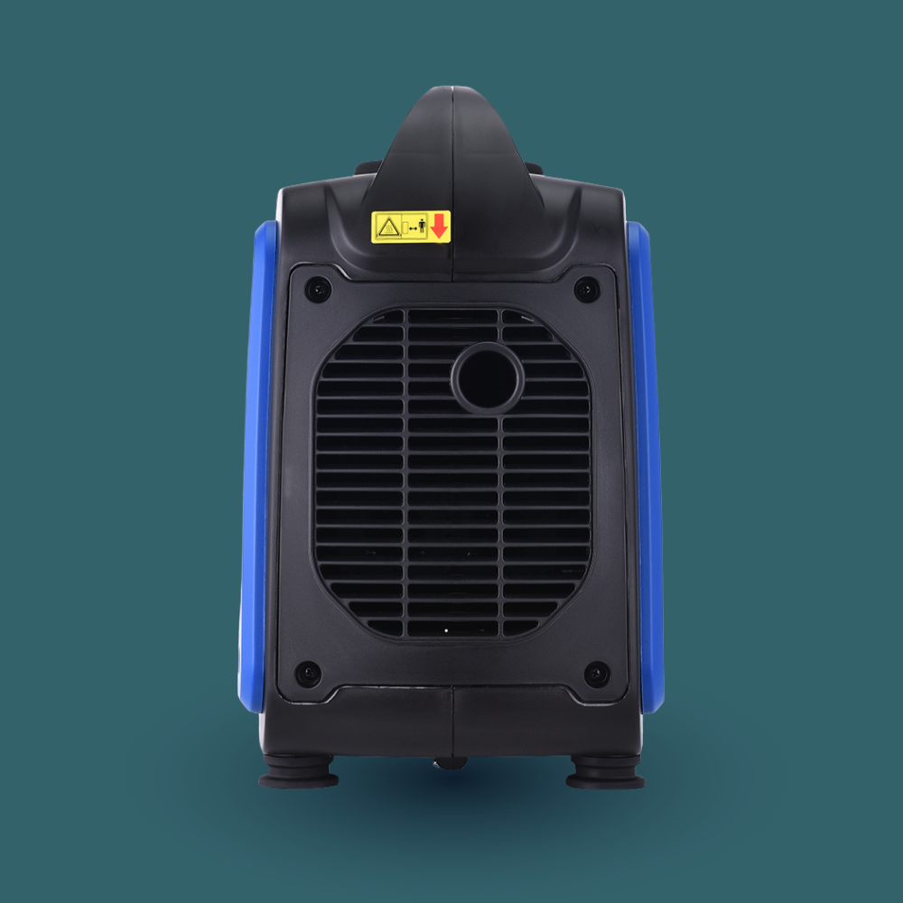 Black and blue industrial fan on a teal background