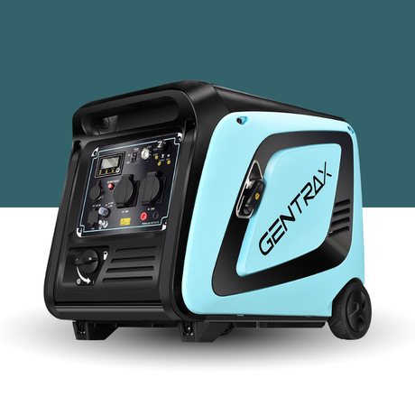 Portable generator with 'GENTRAK' branding on a white background