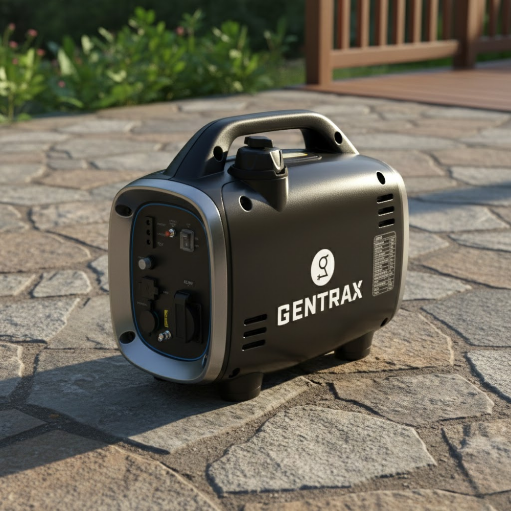 Gentrax portable generator on a stone patio