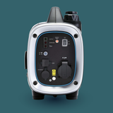 Portable power station with multiple outlets and switches on a teal background