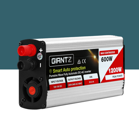 Angled front product view – Oblique view of the inverter highlighting the front control panel and branding.