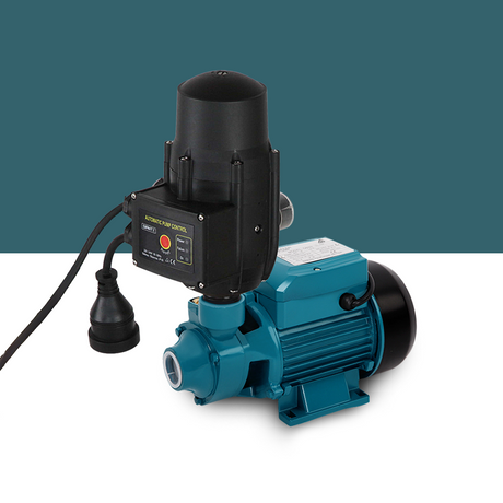 Durable electric water pump with a cast iron case and motor cooling fan, ideal for home and garden use