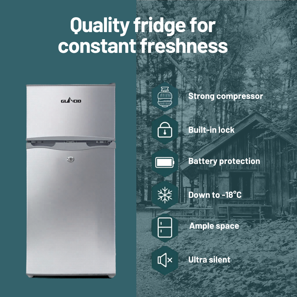 Glacio 100L 12V/24V Portable Upright Fridge Freezer - Silver