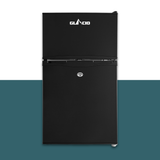 Glacio 90L 12V/24V/240V Upright Portable Fridge Freezer - Black with 'Glaico' branding on a two-tone background