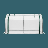 White mesh bag with green straps on a teal background