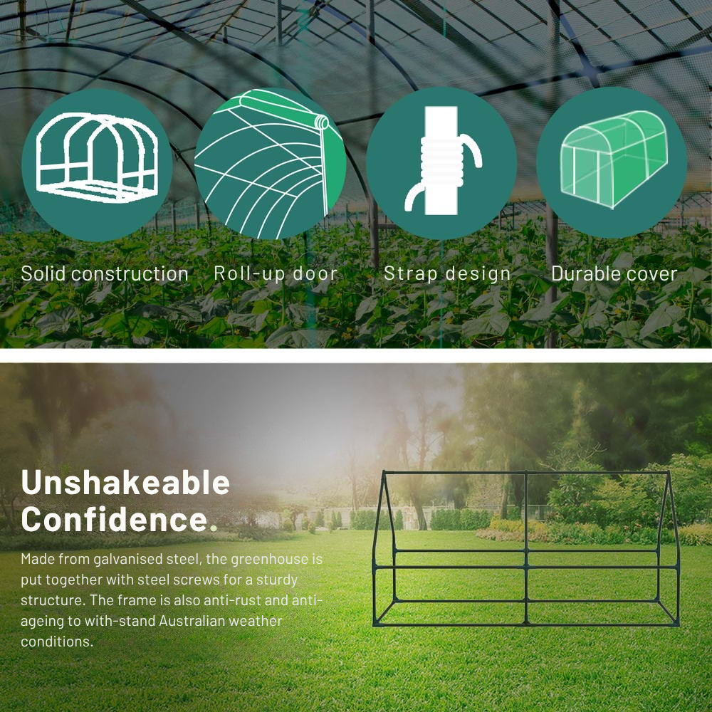 Greenhouse features with icons and text on a greenhouse background