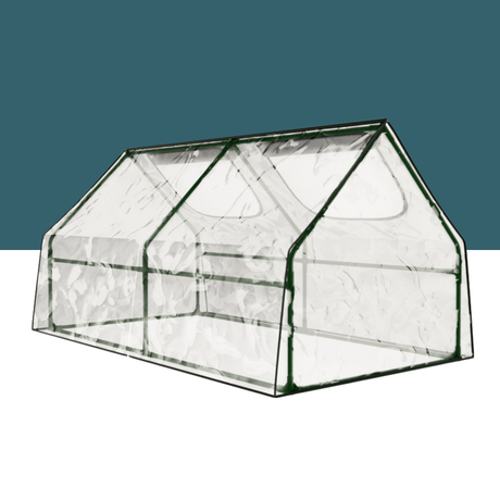 Clear greenhouse with green frame on a white background