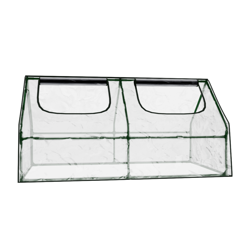 Clear plastic container with two compartments on a white background