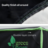Close-up of a product with 'Green Fingers' branding, highlighting quality finish and double-layer corners.