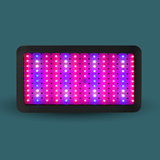 Rectangular LED light panel with colorful lighting on a dark green background