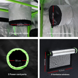 Close-ups of ventilation tubes, air extraction openings, power cord ports, and mesh windows.