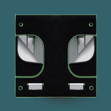 Black double switch plate with green accents on a teal background