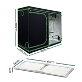 Growth tent with dimensions labeled on a white background