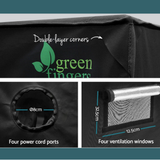 Black grow tent with greenfingers branding and product features highlighted
