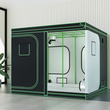 Modern shower cabin with green accents in a room setting