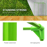 Green metal frame with text highlighting sturdiness and design features on a white background.