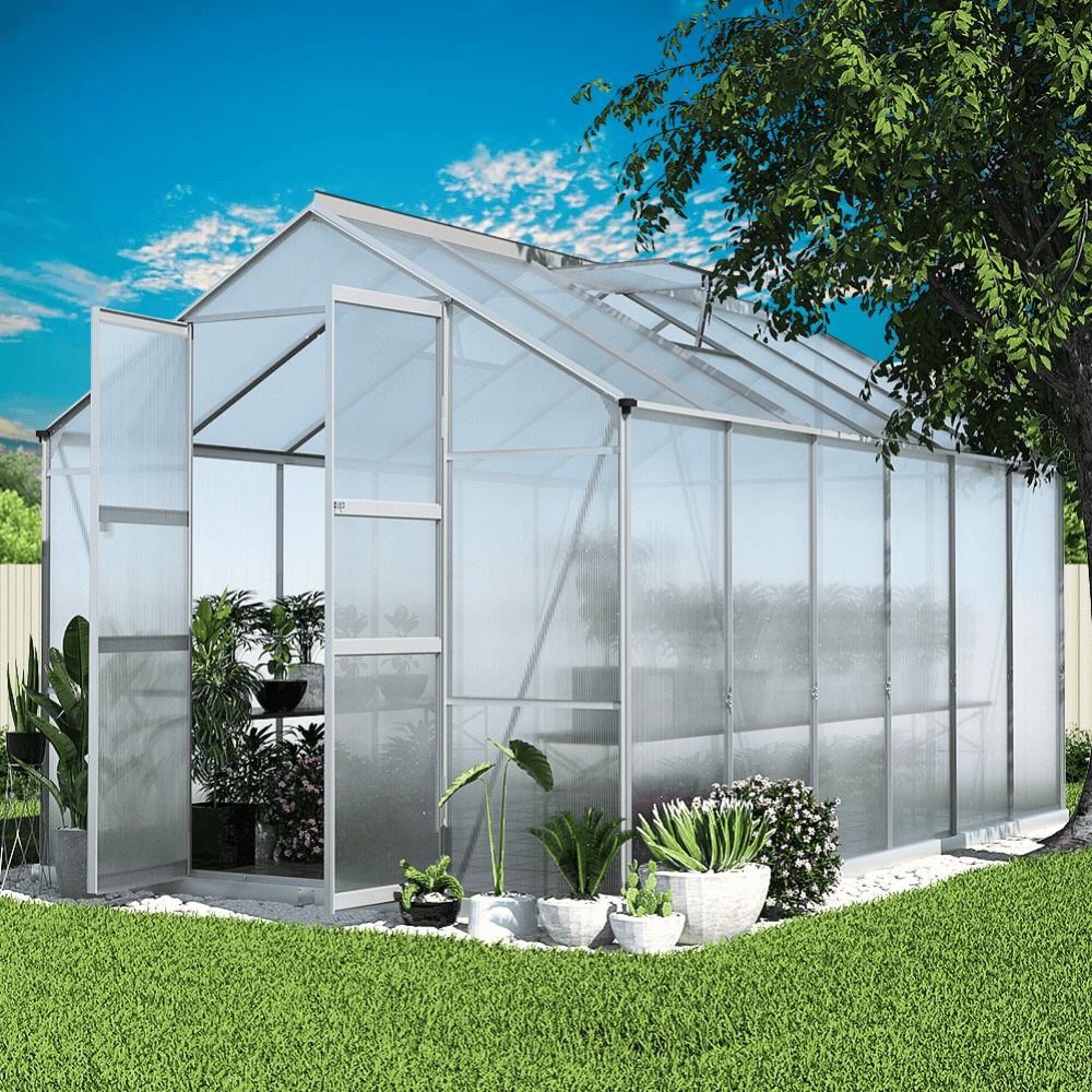 Green Fingers 3.7 x 2.5 x 2.26m Double Doors Aluminium Greenhouse Shed