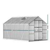 Greenhouse with dimensions indicated on a white background