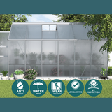 Greenhouse with plants and features icons at the bottom