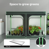 Small indoor gardening system with plants and accessories on a gray background