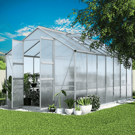 Green Fingers 4.1 x 2.5 x 2.26m Double Doors Aluminium Greenhouse Shed