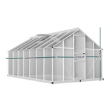 Greenhouse with dimensions labeled on a white background