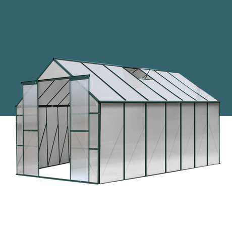Greenhouse with transparent panels on a white background
