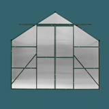 Greenhouse structure with transparent panels and green frames on a teal background