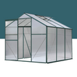 "Spacious aluminium and polycarbonate greenhouse with open doors and roof ventilation, providing a bright and airy growing space."