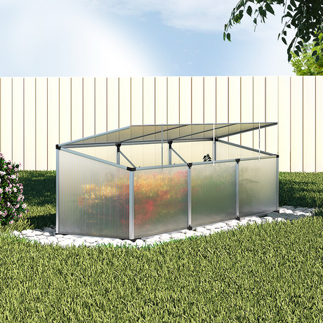 garden view with Greenfingers 1800mm Long Aluminium Polycarbonate Cold Frame Greenhouse