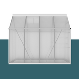 "Side view of a polycarbonate greenhouse with a durable aluminium frame, showcasing the spacious interior and structural design."