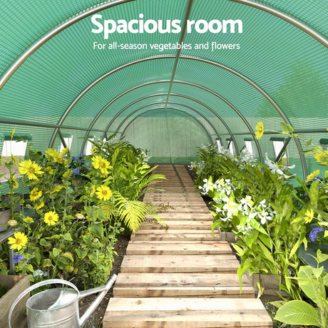 spacious room of Greenfingers 9 x 3 x2M All-weather Steel Walk In Greenhouse