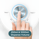 Highlighted control panel with options for 250ml and 1000ml dispense volume settings