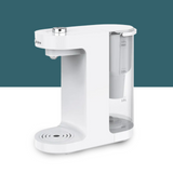 Compact countertop hot water dispenser with a sleek white design and detachable drip tray
