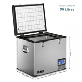 Kölner 75 litre freezer with dimensions and weight capacity displayed.