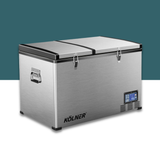 Kolner 80L 12V/24V/240V Portable Fridge Chest Freezer with digital display on a white and teal background