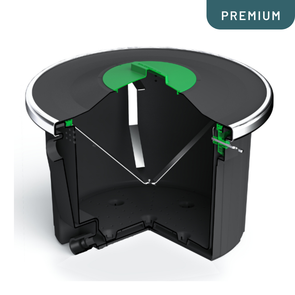 Black and green mechanical device on a white background with 'PREMIUM' label.