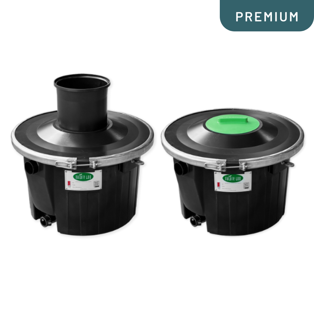 Two black cylindrical containers with green labels on a white background