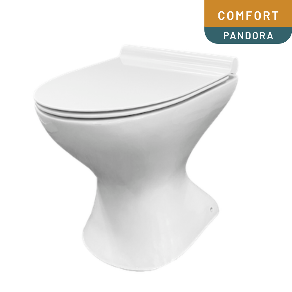 White toilet bowl with 'Comfort Pandora' label on a white background