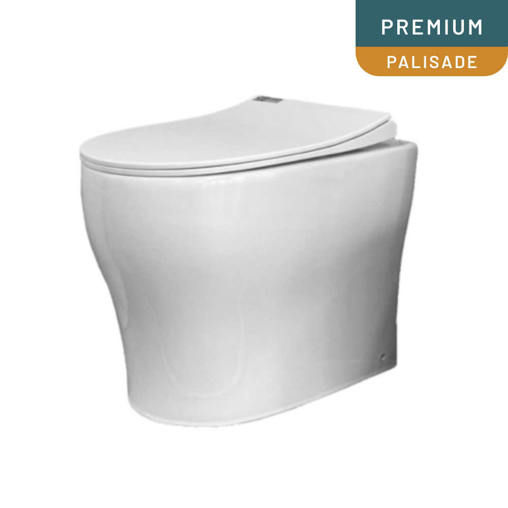 White toilet bowl with closed lid on a white background, featuring 'Premium Palisade' branding.