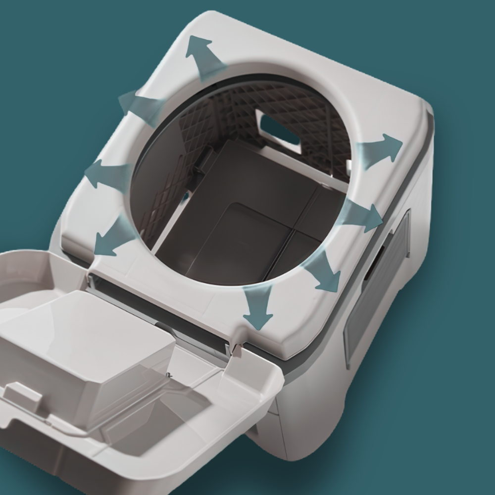 Top view of the portable toliet while the lid is open