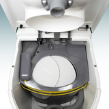 Close-up of a toilet mechanism with a white background