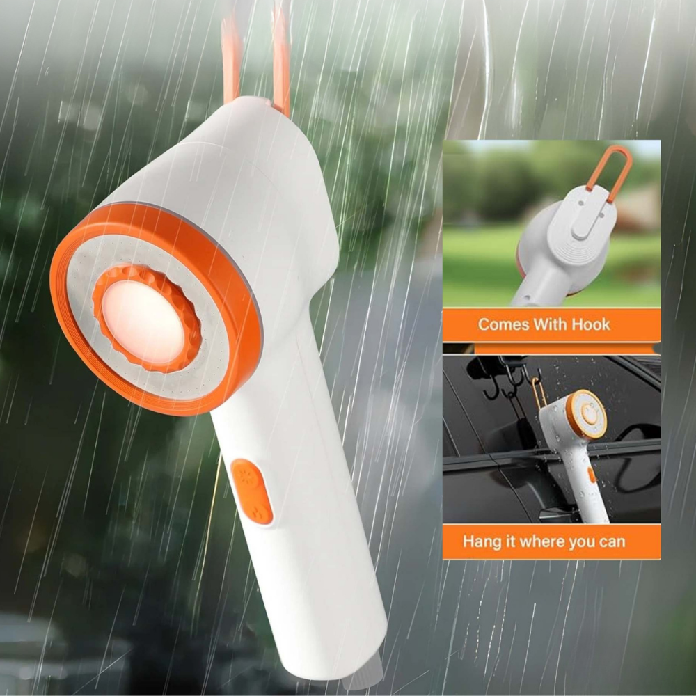 Car wash brush with hook attachment on a raindrop background