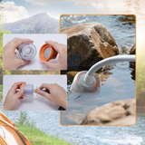 Collage of a water filter being used with a natural background