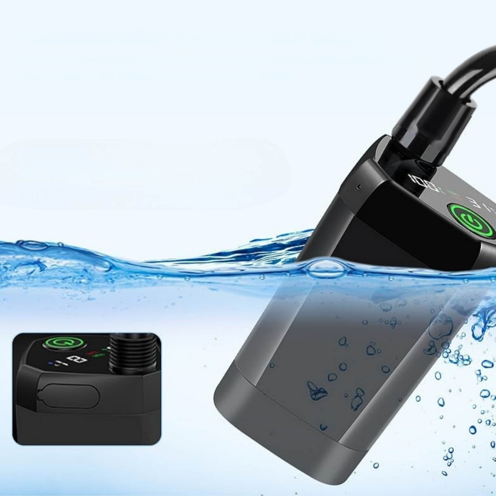 Black electronic device with water droplets on a light blue background