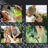 Collage of people using a garden hose in various settings