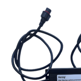 Black cable with connector on a white background