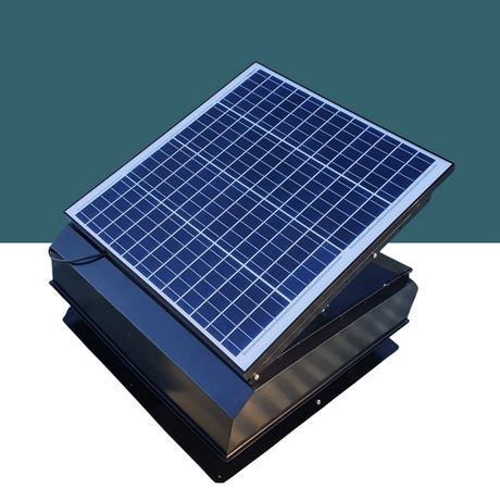 Two solar ventilators installed side by side on a corrugated metal roof.